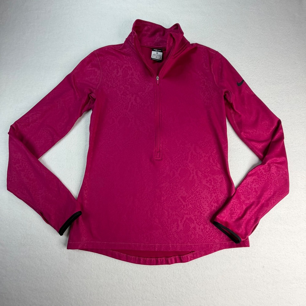 Nike Pro Dri-FIT Womens Pink Print Half Zip Pullover Top Medium Workout Athletic